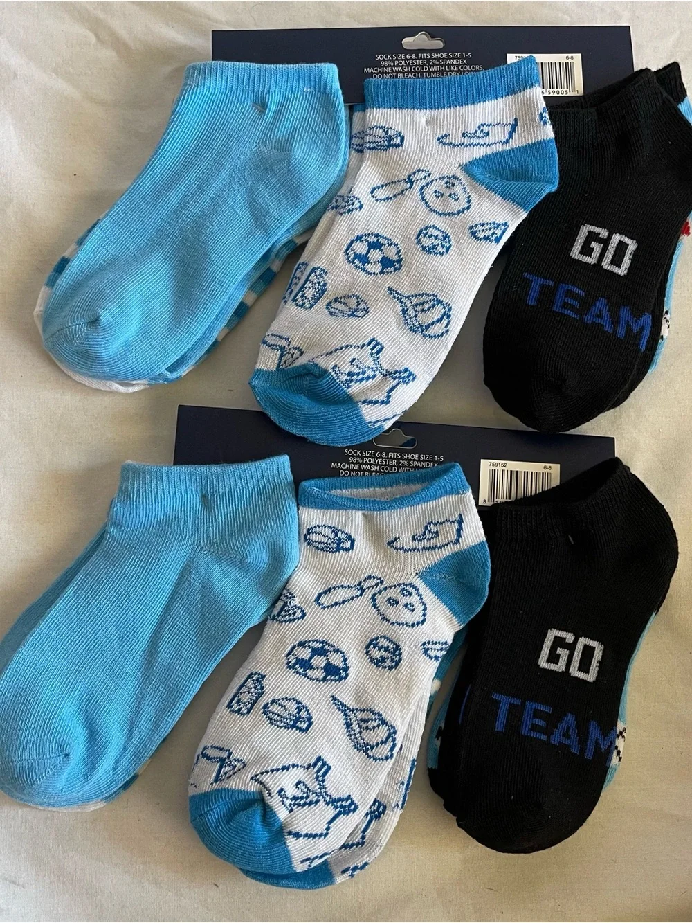 12 Pair kids no-show Socks Size 4-6, Shoe Size 2-4T boys/unisex Sports Design